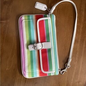 Coach Hampton Multi-Colored Striped Wristlet Cluch